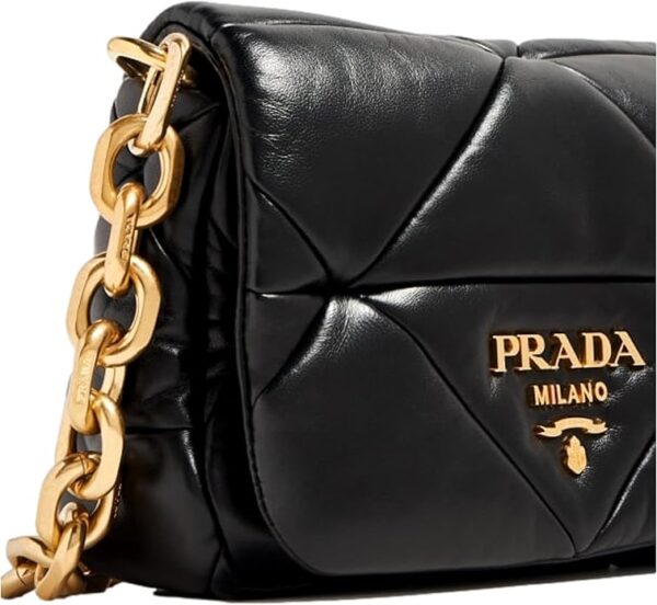 Prada Women's Gold Logo Black Quilted Nappa Patch Leather Small Shoulder Bag 1BD392 - Image 2